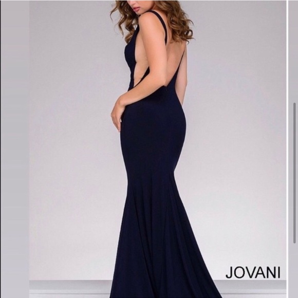 Jovani Navy Prom or Formal attire gown with low back and sheer sides - Picture 2 of 10